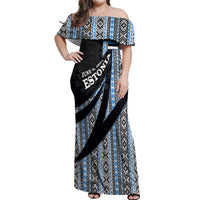 Estonia June 4 1884 Eesti Lipp Off Shoulder Maxi Dress Ethnic Traditional Folk Art Flag