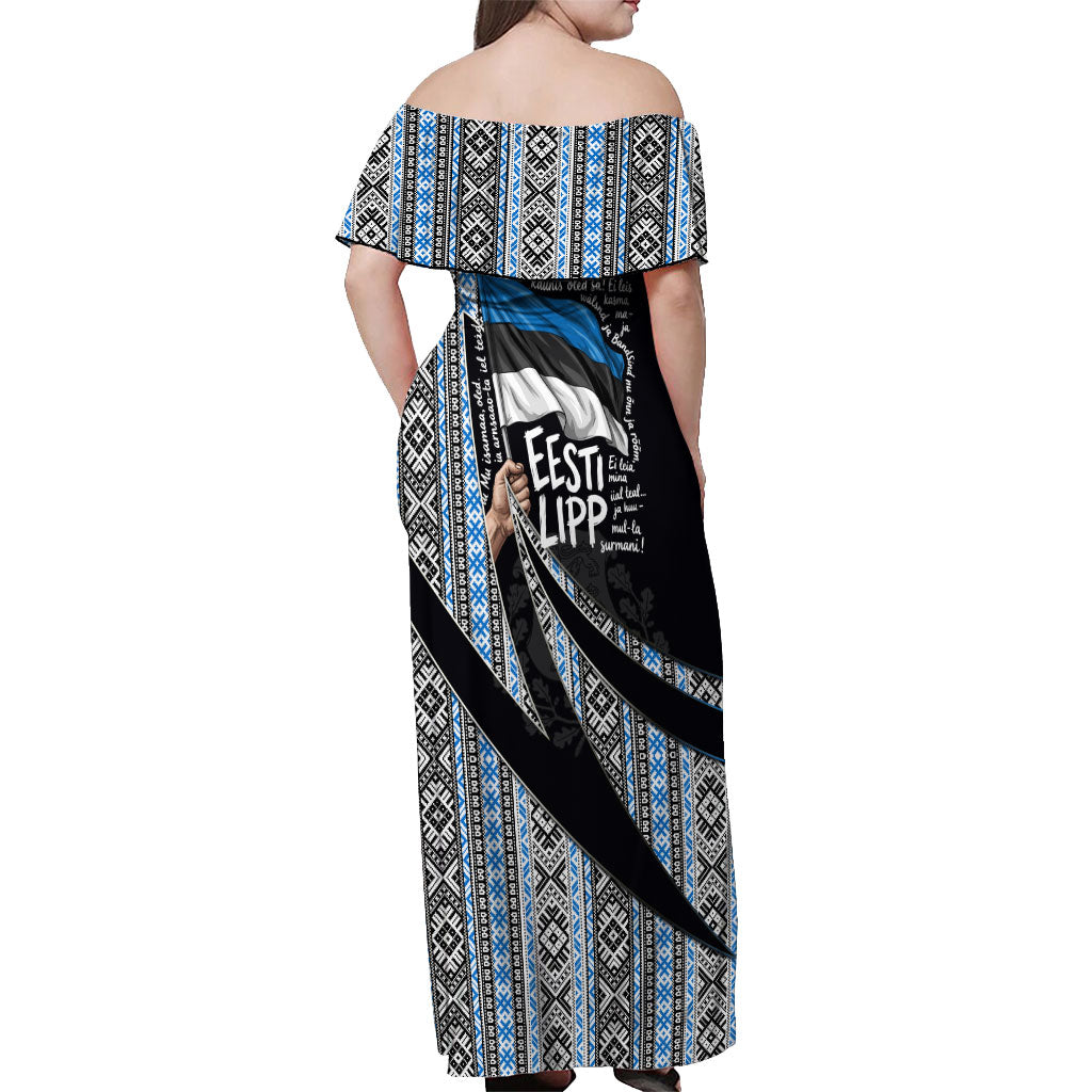 Estonia June 4 1884 Eesti Lipp Off Shoulder Maxi Dress Ethnic Traditional Folk Art Flag