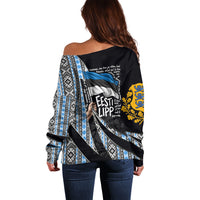 Estonia June 4 1884 Eesti Lipp Off Shoulder Sweater Ethnic Traditional Folk Art Flag