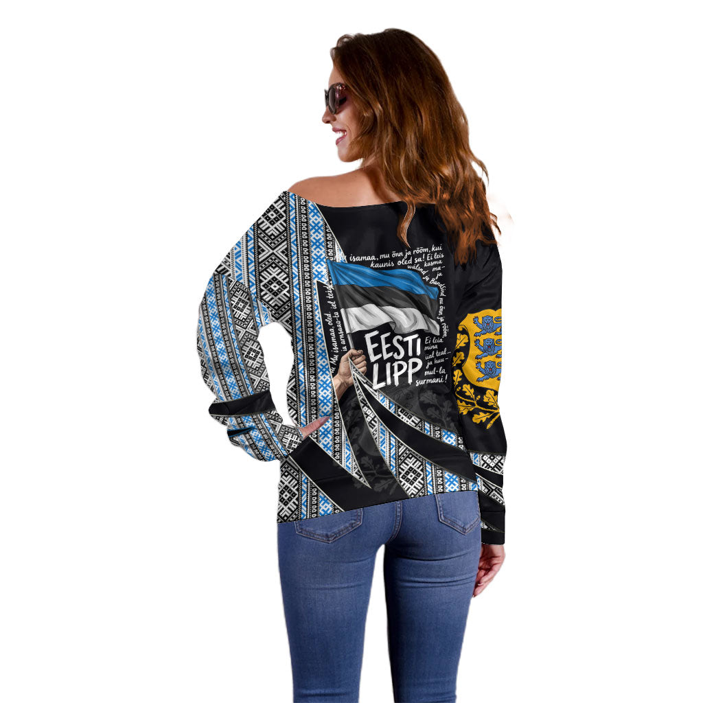 Estonia June 4 1884 Eesti Lipp Off Shoulder Sweater Ethnic Traditional Folk Art Flag