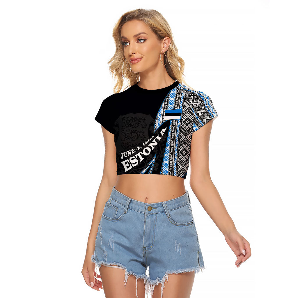 Estonia June 4 1884 Eesti Lipp Raglan Cropped T Shirt Ethnic Traditional Folk Art Flag