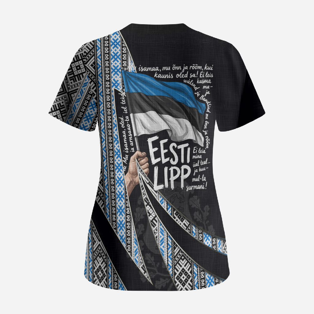 Estonia June 4 1884 Eesti Lipp Scrub Top Ethnic Traditional Folk Art Flag
