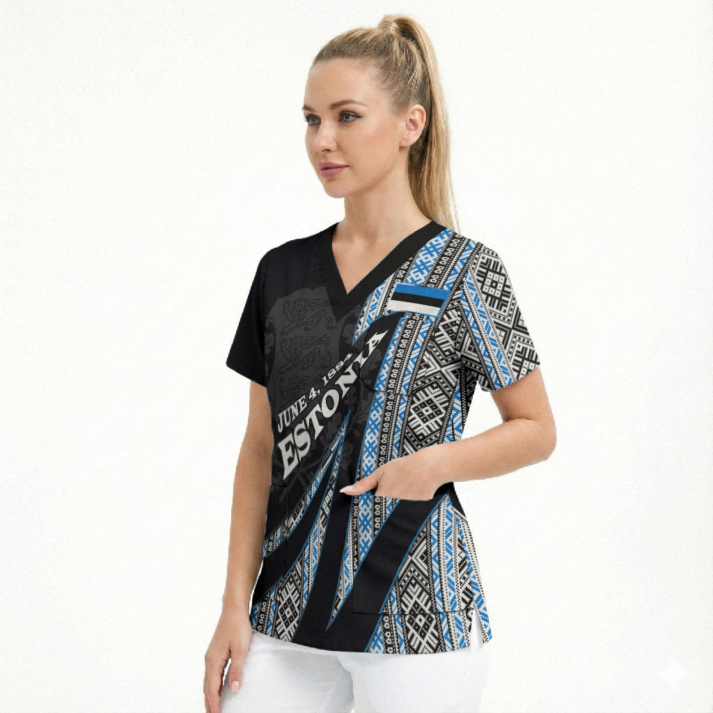 Estonia June 4 1884 Eesti Lipp Scrub Top Ethnic Traditional Folk Art Flag