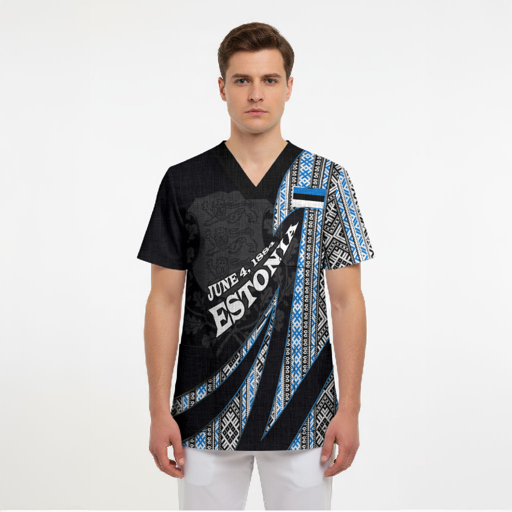 Estonia June 4 1884 Eesti Lipp Scrub Top Ethnic Traditional Folk Art Flag