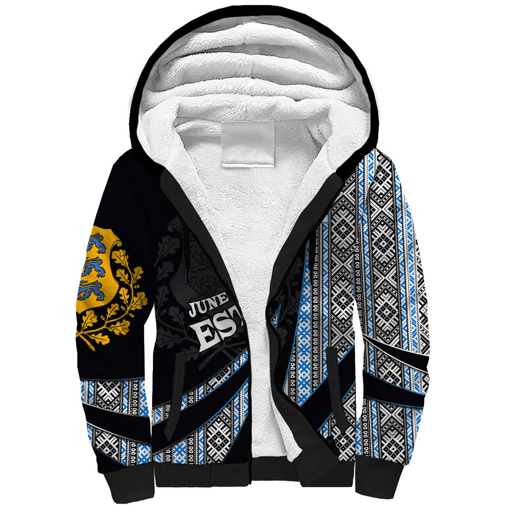Estonia June 4 1884 Eesti Lipp Sherpa Hoodie Ethnic Traditional Folk Art Flag