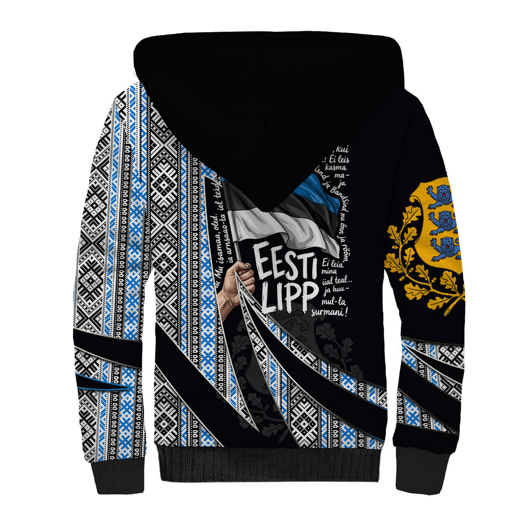 Estonia June 4 1884 Eesti Lipp Sherpa Hoodie Ethnic Traditional Folk Art Flag
