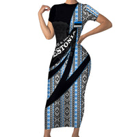 Estonia June 4 1884 Eesti Lipp Short Sleeve Bodycon Dress Ethnic Traditional Folk Art Flag