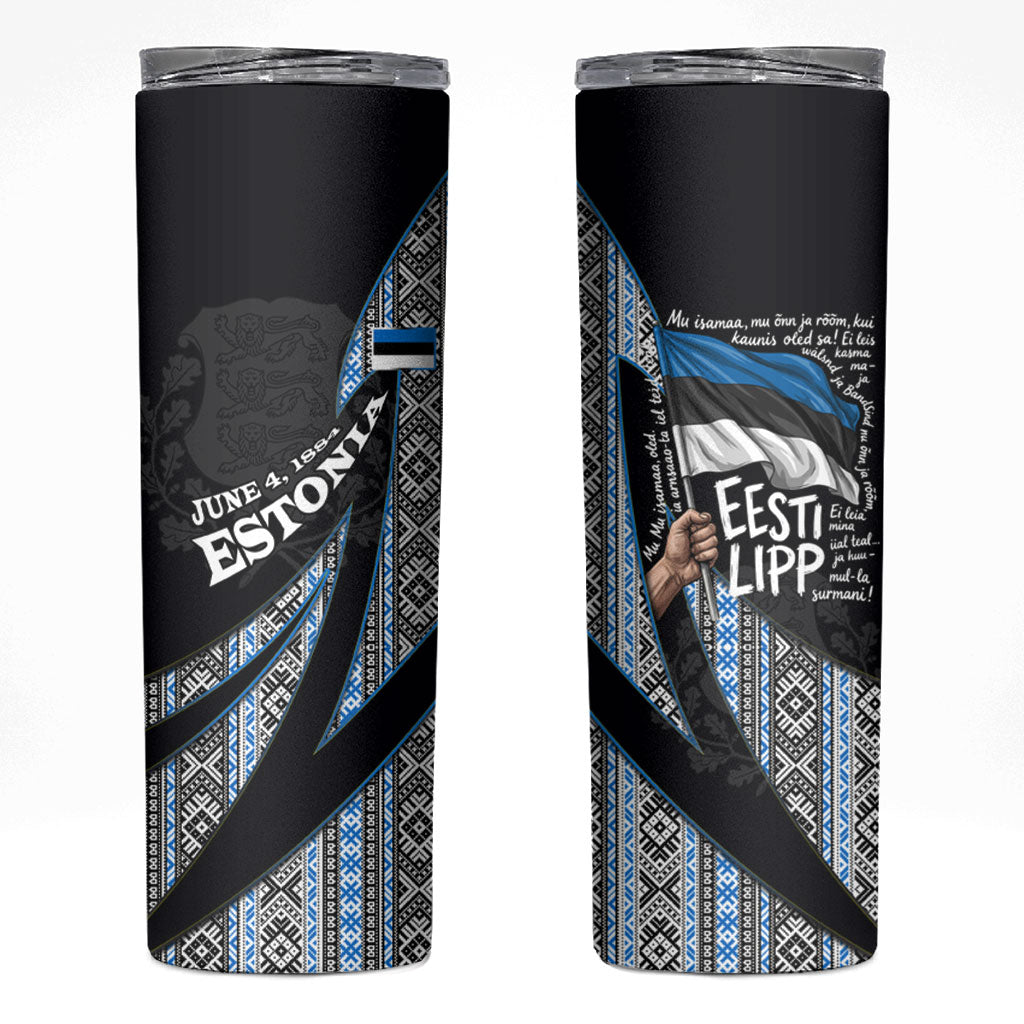 Estonia June 4 1884 Eesti Lipp Skinny Tumbler Ethnic Traditional Folk Art Flag