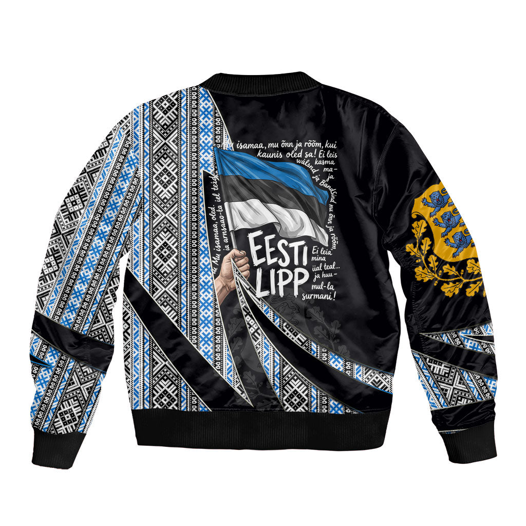 Estonia June 4 1884 Eesti Lipp Sleeve Zip Bomber Jacket Ethnic Traditional Folk Art Flag