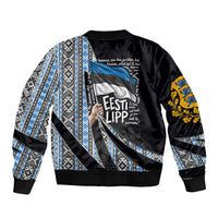 Estonia June 4 1884 Eesti Lipp Sleeve Zip Bomber Jacket Ethnic Traditional Folk Art Flag