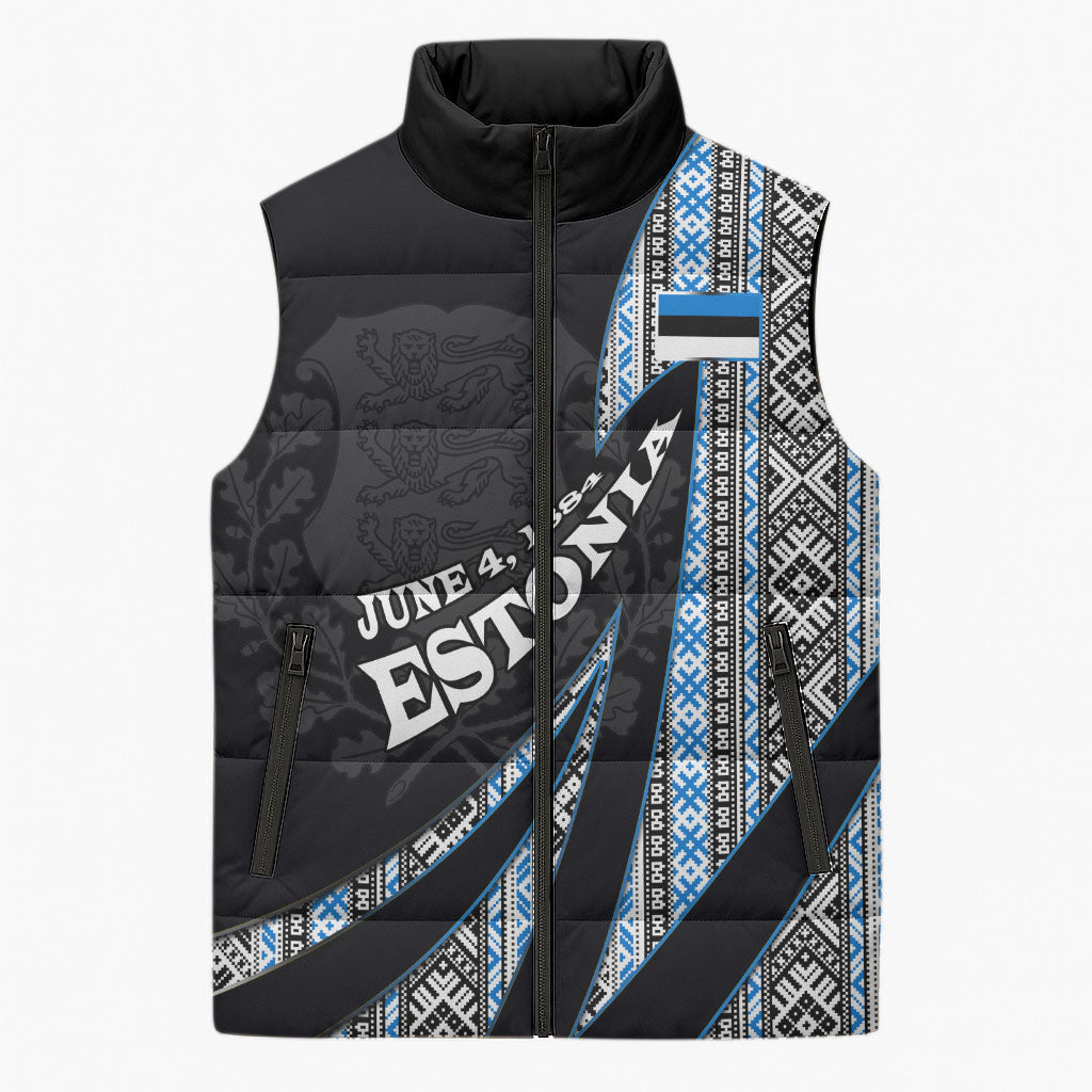 Estonia June 4 1884 Eesti Lipp Sleeveless Puffer Jacket Ethnic Traditional Folk Art Flag
