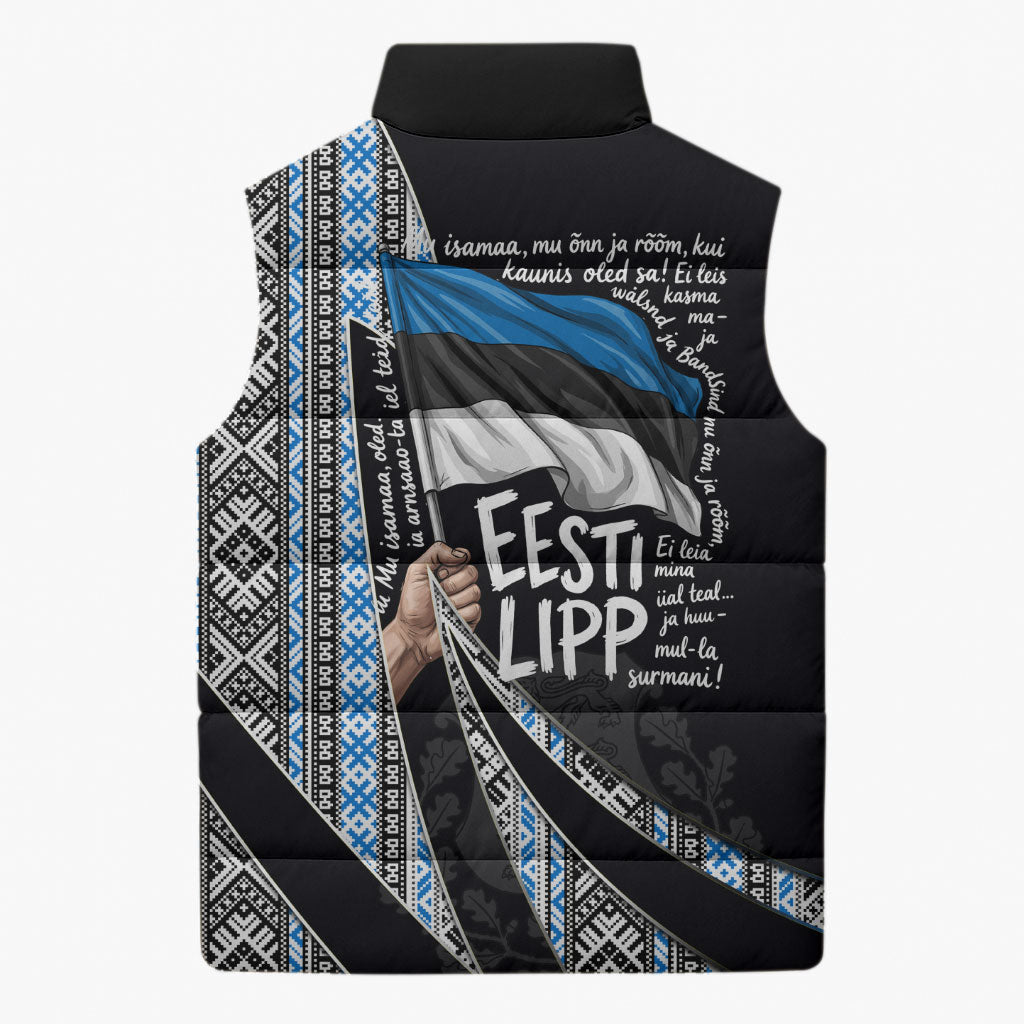 Estonia June 4 1884 Eesti Lipp Sleeveless Puffer Jacket Ethnic Traditional Folk Art Flag