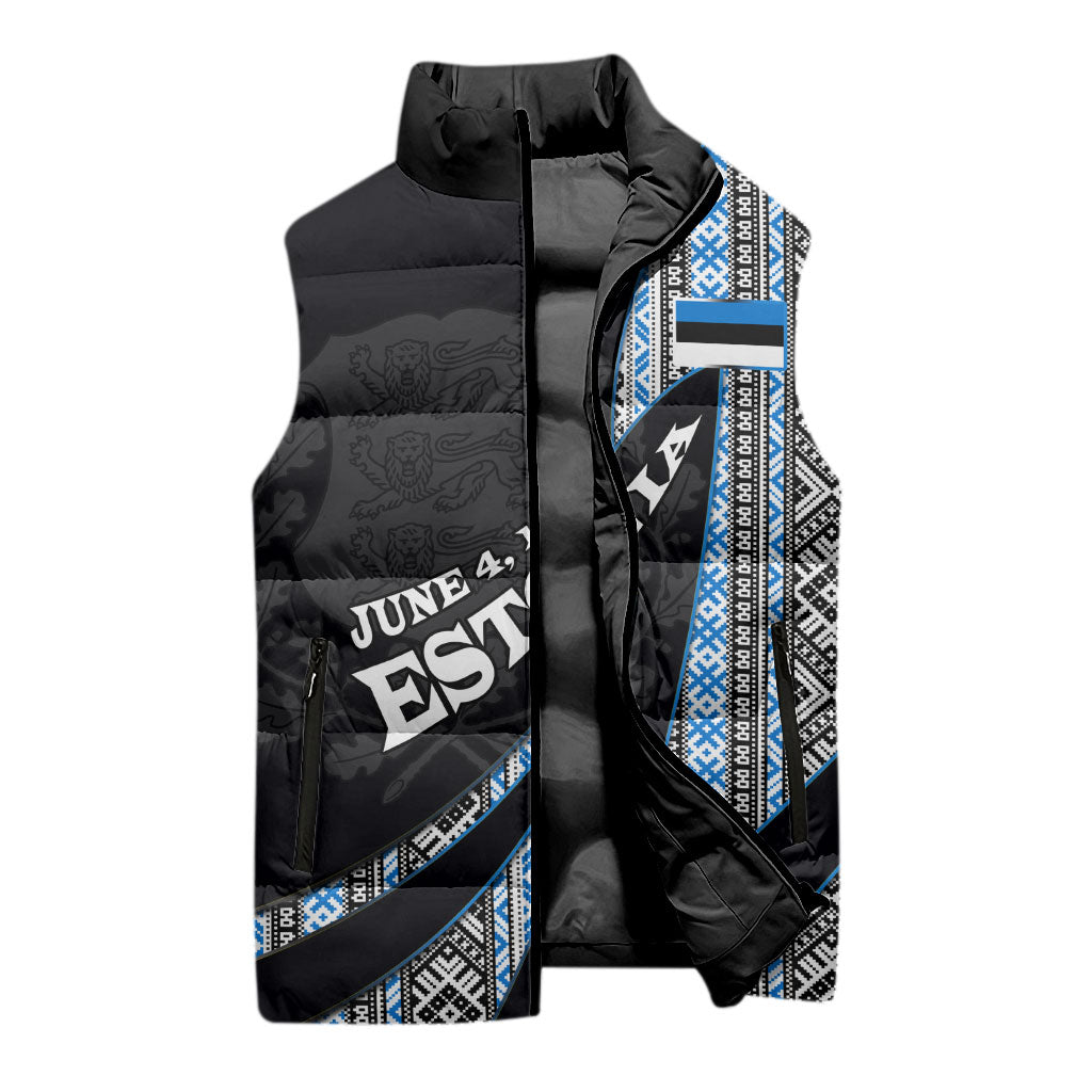 Estonia June 4 1884 Eesti Lipp Sleeveless Puffer Jacket Ethnic Traditional Folk Art Flag