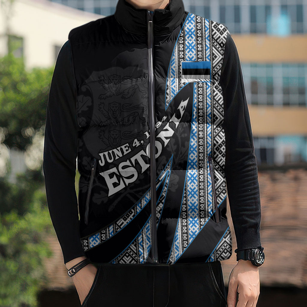 Estonia June 4 1884 Eesti Lipp Sleeveless Puffer Jacket Ethnic Traditional Folk Art Flag