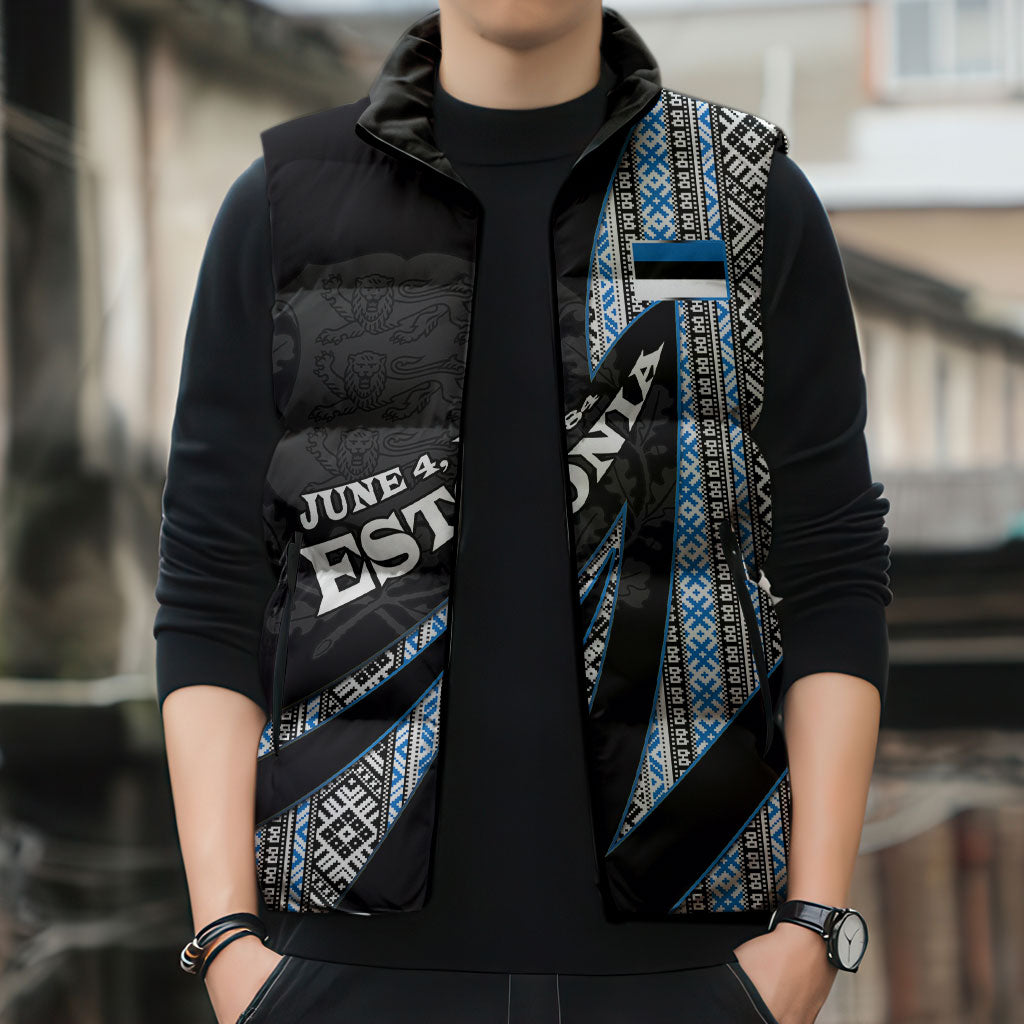 Estonia June 4 1884 Eesti Lipp Sleeveless Puffer Jacket Ethnic Traditional Folk Art Flag