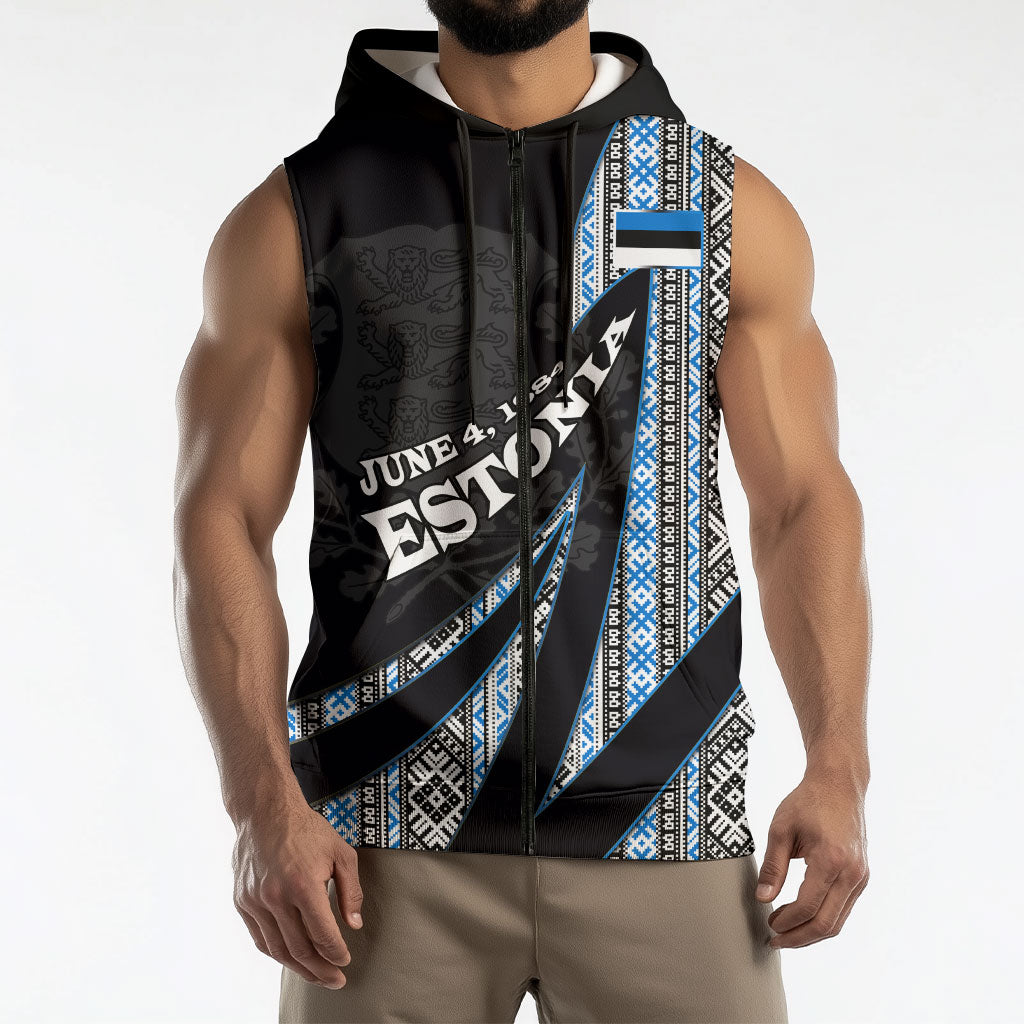 Estonia June 4 1884 Eesti Lipp Sleeveless Zip Hoodie Ethnic Traditional Folk Art Flag