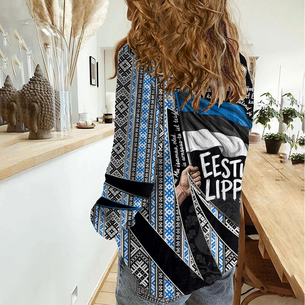 Estonia June 4 1884 Eesti Lipp Women Casual Shirt Ethnic Traditional Folk Art Flag
