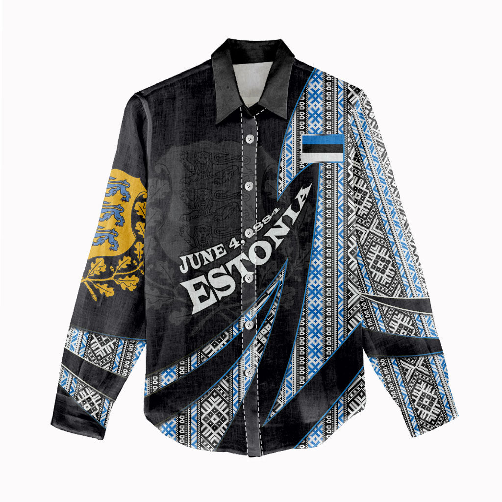 Estonia June 4 1884 Eesti Lipp Women Casual Shirt Ethnic Traditional Folk Art Flag