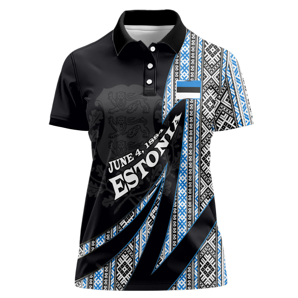 Estonia June 4 1884 Eesti Lipp Women Polo Shirt Ethnic Traditional Folk Art Flag