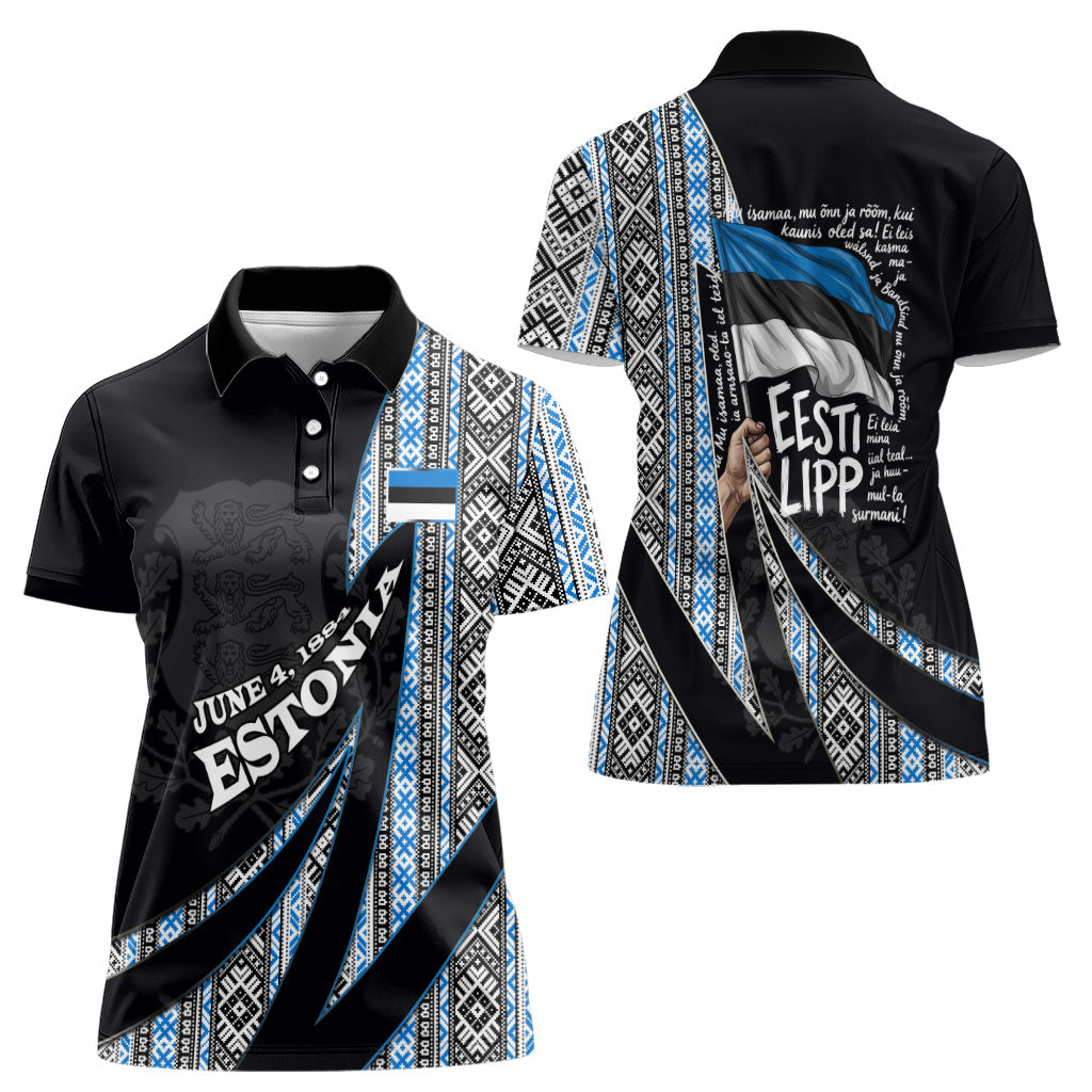 Estonia June 4 1884 Eesti Lipp Women Polo Shirt Ethnic Traditional Folk Art Flag