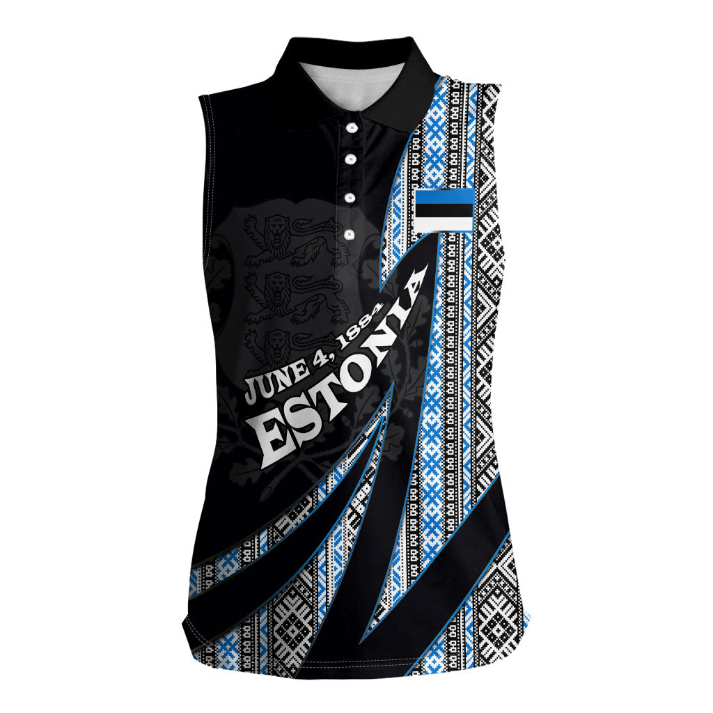 Estonia June 4 1884 Eesti Lipp Women Sleeveless Polo Shirt Ethnic Traditional Folk Art Flag