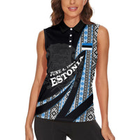 Estonia June 4 1884 Eesti Lipp Women Sleeveless Polo Shirt Ethnic Traditional Folk Art Flag