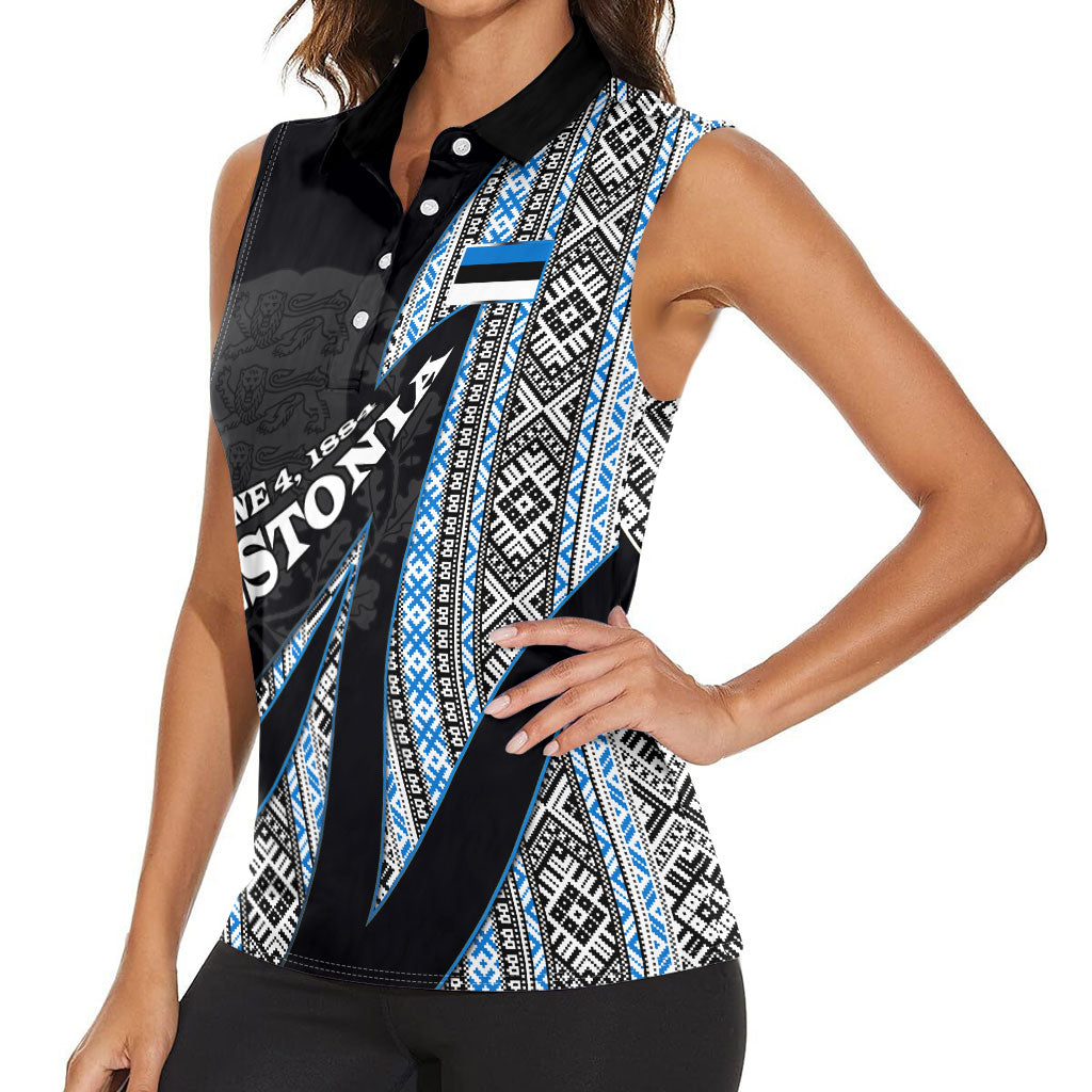 Estonia June 4 1884 Eesti Lipp Women Sleeveless Polo Shirt Ethnic Traditional Folk Art Flag