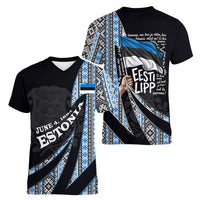 Estonia June 4 1884 Eesti Lipp Women V-Neck T-Shirt Ethnic Traditional Folk Art Flag