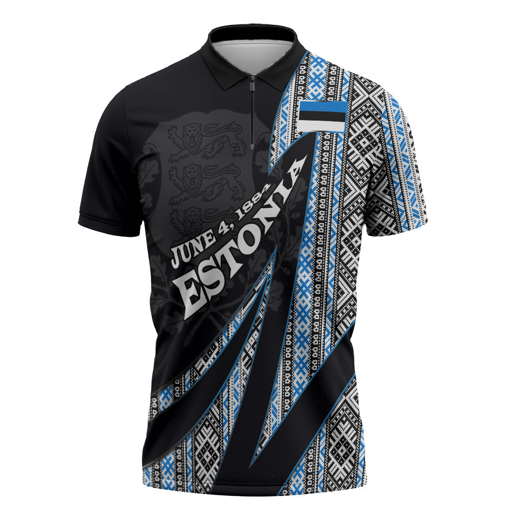 Estonia June 4 1884 Eesti Lipp Zipper Polo Shirt Ethnic Traditional Folk Art Flag