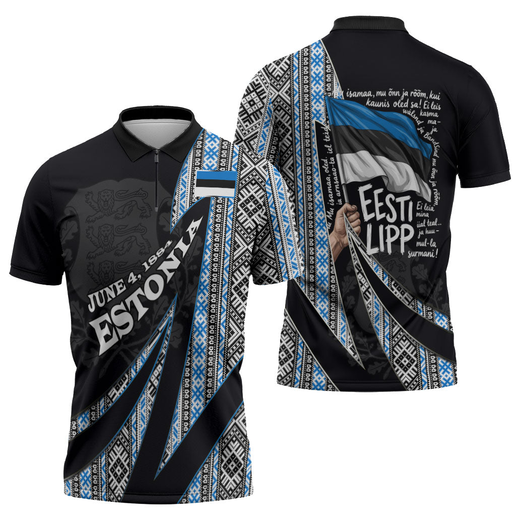 Estonia June 4 1884 Eesti Lipp Zipper Polo Shirt Ethnic Traditional Folk Art Flag