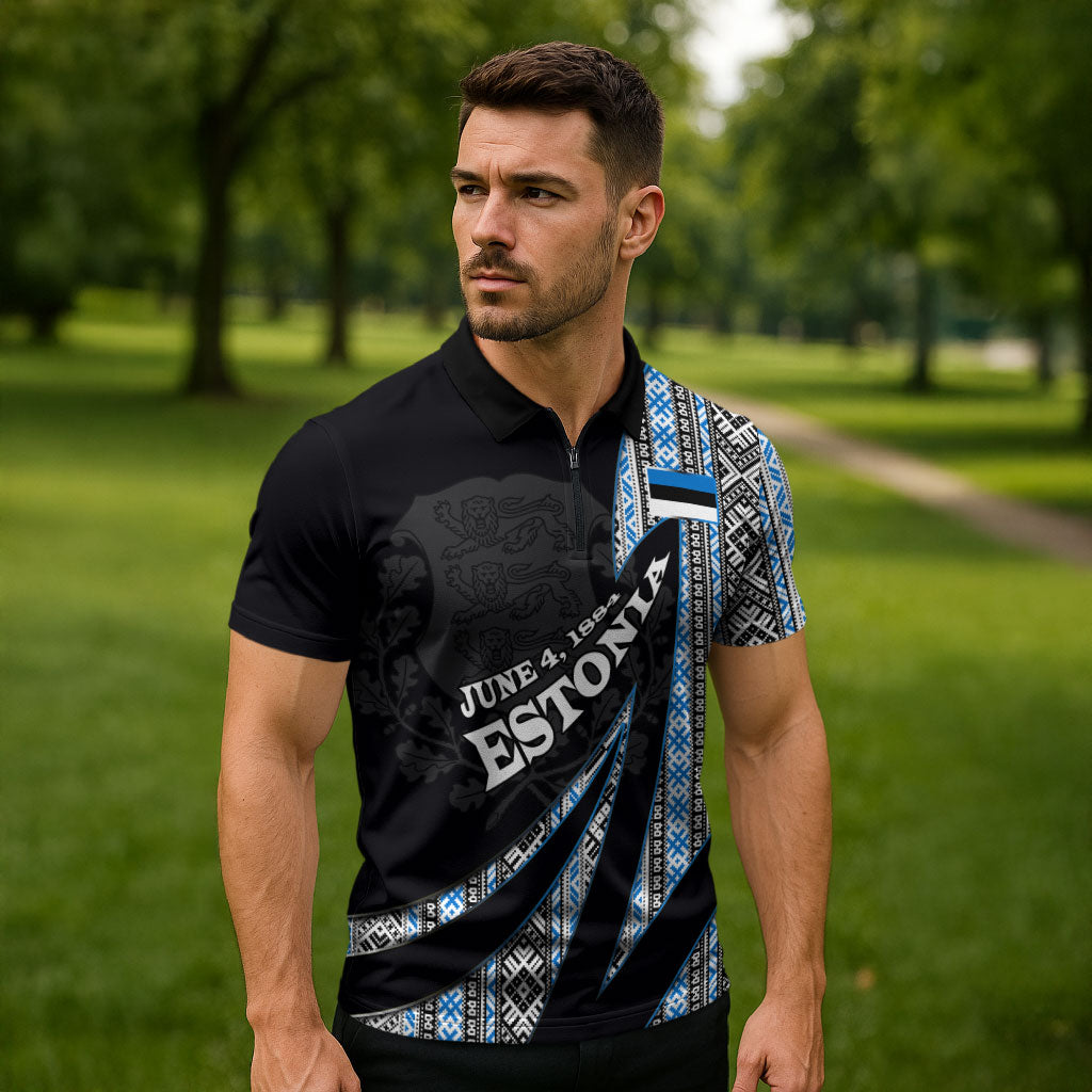 Estonia June 4 1884 Eesti Lipp Zipper Polo Shirt Ethnic Traditional Folk Art Flag