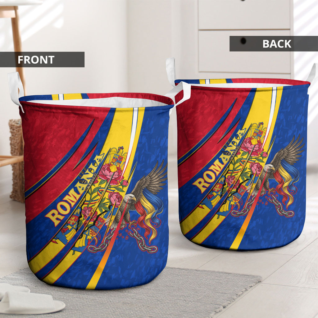 Romania Flag Day Laundry Basket Libertate Ziua Drapelului - Eagle Patriotic Tricolor Floral