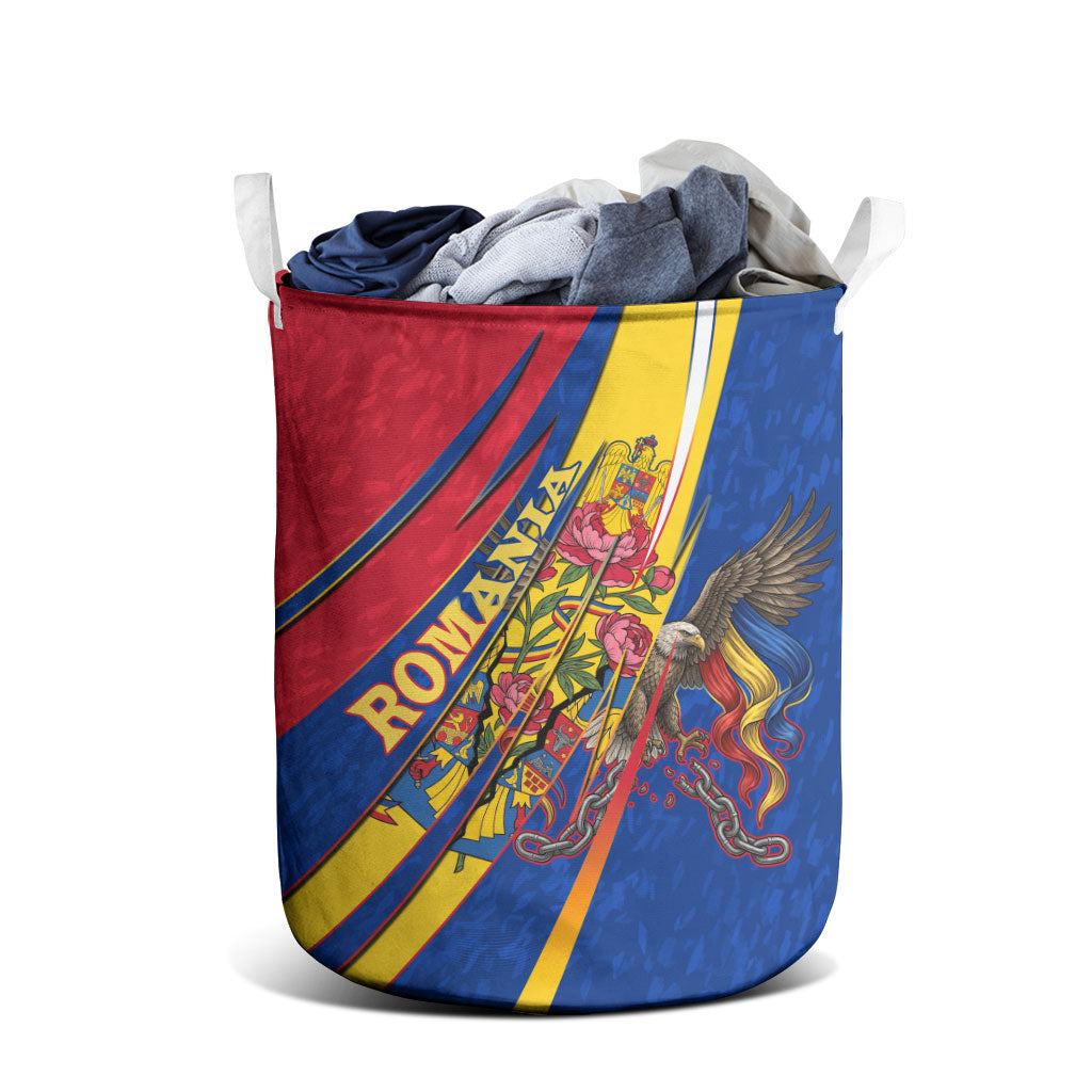 Romania Flag Day Laundry Basket Libertate Ziua Drapelului - Eagle Patriotic Tricolor Floral