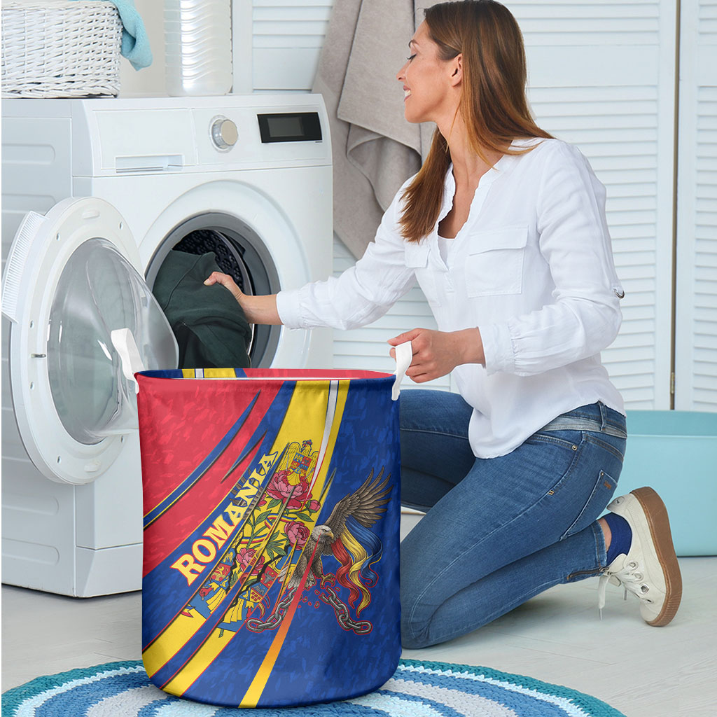 Romania Flag Day Laundry Basket Libertate Ziua Drapelului - Eagle Patriotic Tricolor Floral