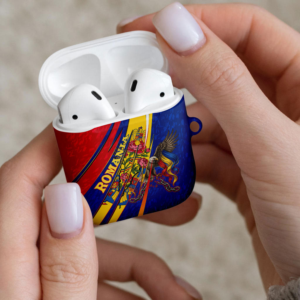 Romania Flag Day AirPods Case Libertate Ziua Drapelului - Eagle Patriotic Tricolor Floral