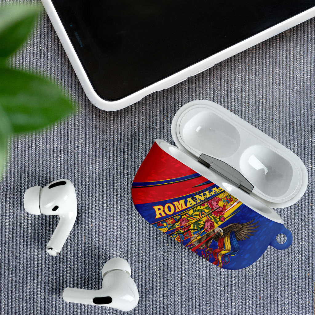 Romania Flag Day AirPods Case Libertate Ziua Drapelului - Eagle Patriotic Tricolor Floral