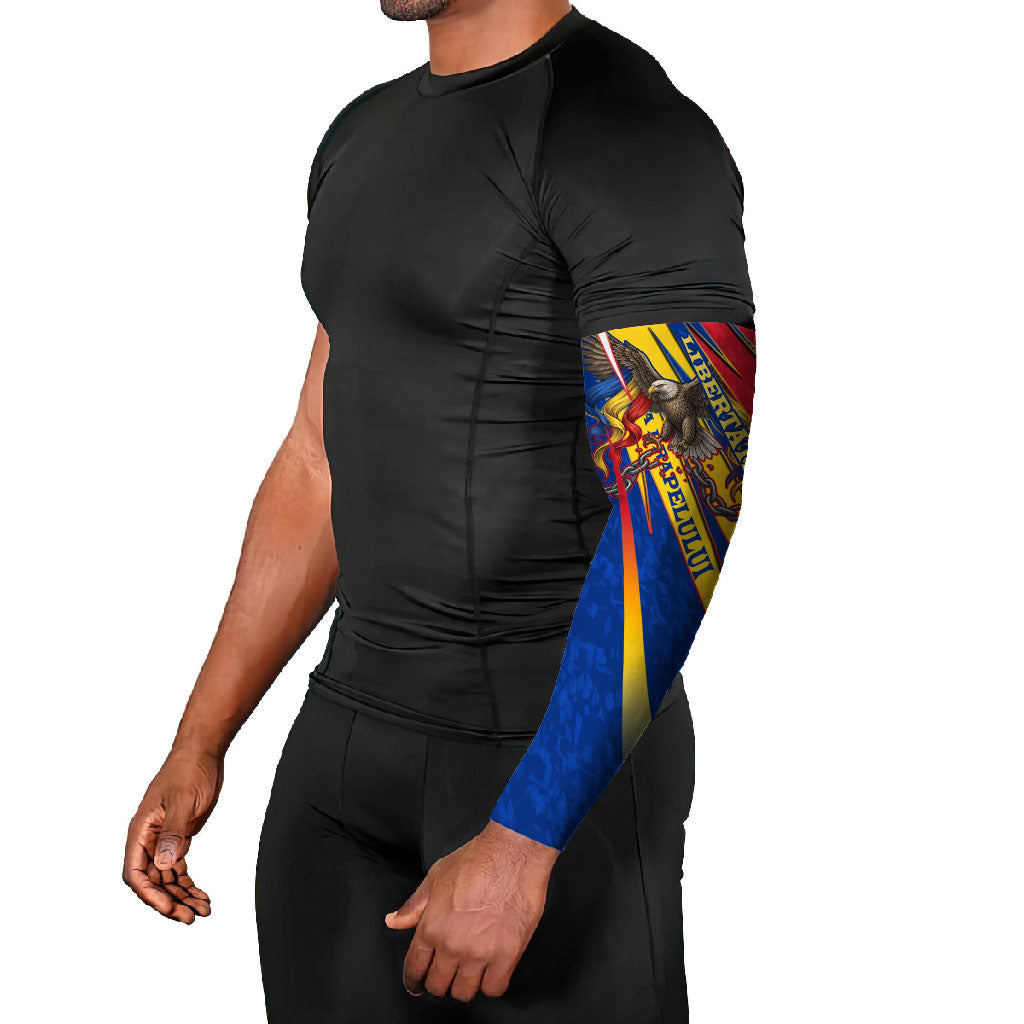 Romania Flag Day Arm Sleeves Libertate Ziua Drapelului - Eagle Patriotic Tricolor Floral