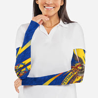 Romania Flag Day Arm Sleeves Libertate Ziua Drapelului - Eagle Patriotic Tricolor Floral
