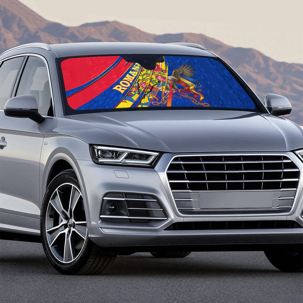 Romania Flag Day Auto Sun Shade Libertate Ziua Drapelului - Eagle Patriotic Tricolor Floral