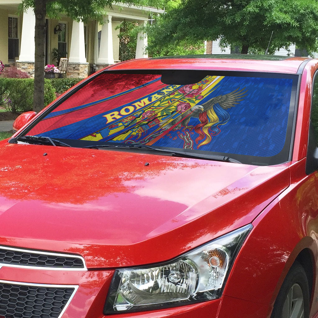 Romania Flag Day Auto Sun Shade Libertate Ziua Drapelului - Eagle Patriotic Tricolor Floral