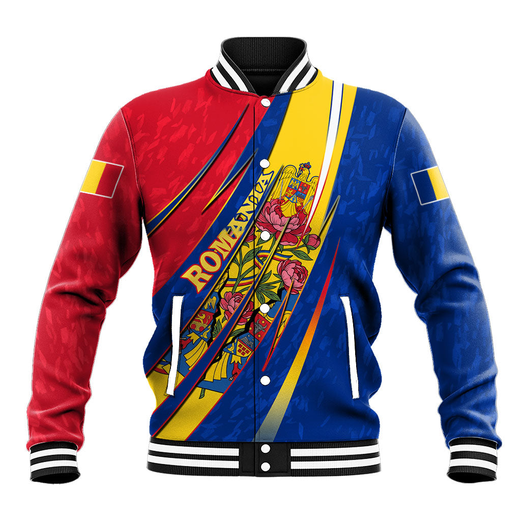 Romania Flag Day Baseball Jacket Libertate Ziua Drapelului - Eagle Patriotic Tricolor Floral