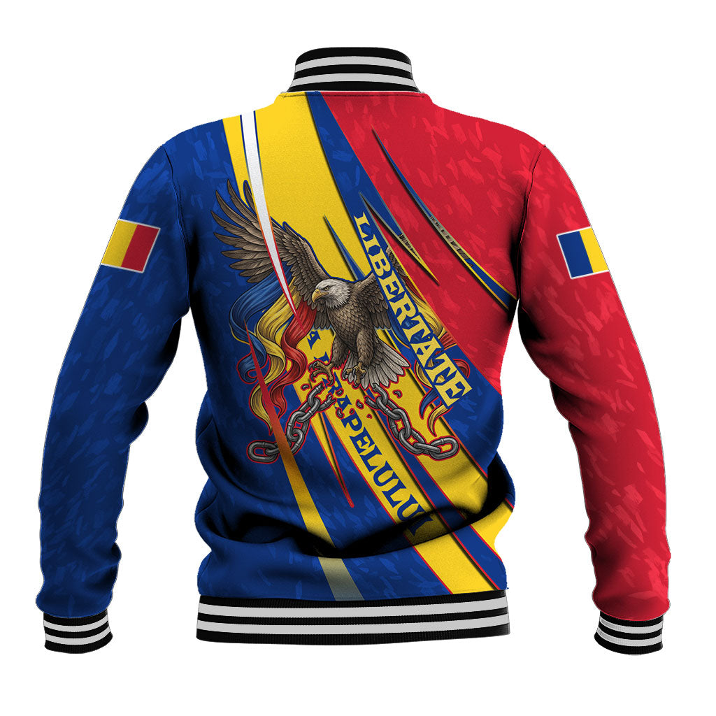 Romania Flag Day Baseball Jacket Libertate Ziua Drapelului - Eagle Patriotic Tricolor Floral