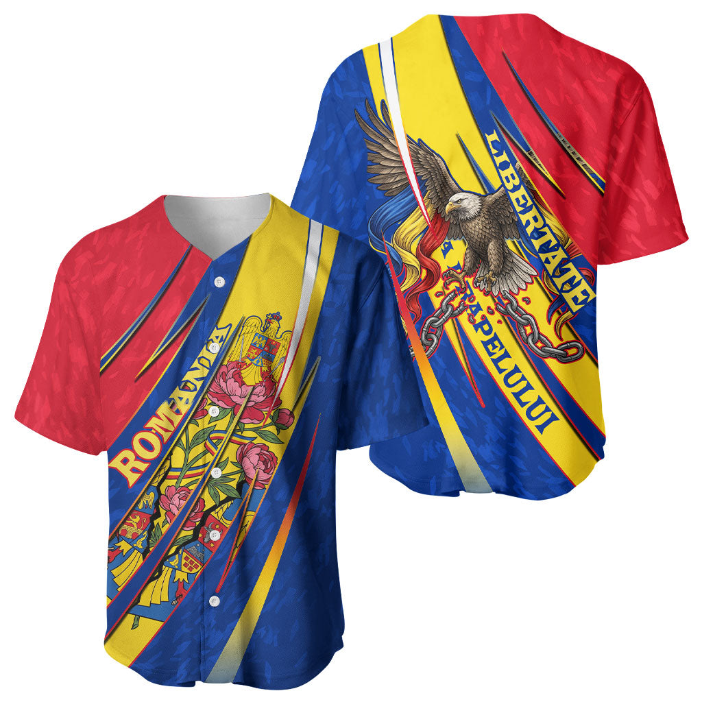 Romania Flag Day Baseball Jersey Libertate Ziua Drapelului - Eagle Patriotic Tricolor Floral