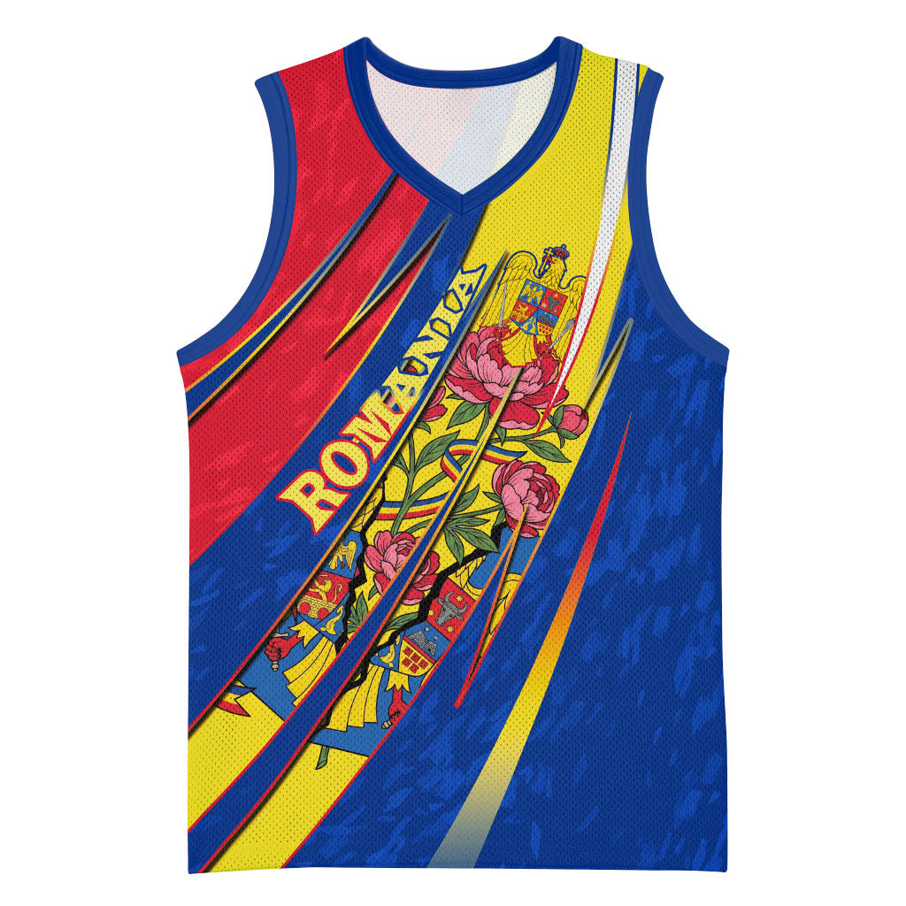 Romania Flag Day Basketball Jersey Libertate Ziua Drapelului - Eagle Patriotic Tricolor Floral