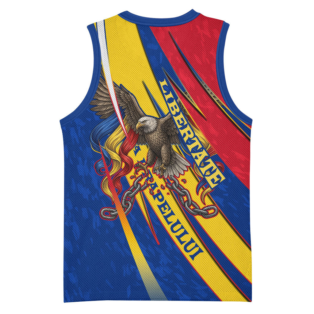 Romania Flag Day Basketball Jersey Libertate Ziua Drapelului - Eagle Patriotic Tricolor Floral