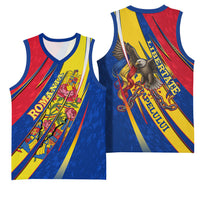 Romania Flag Day Basketball Jersey Libertate Ziua Drapelului - Eagle Patriotic Tricolor Floral