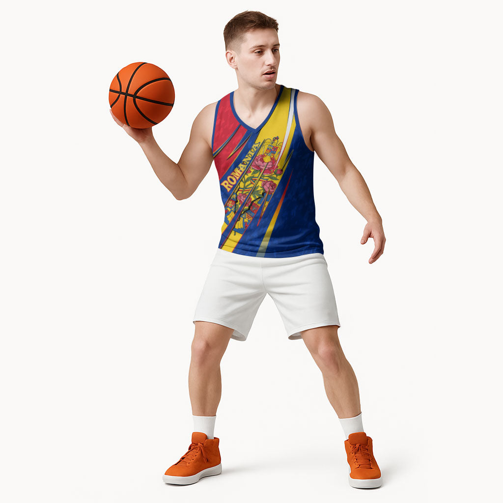 Romania Flag Day Basketball Jersey Libertate Ziua Drapelului - Eagle Patriotic Tricolor Floral