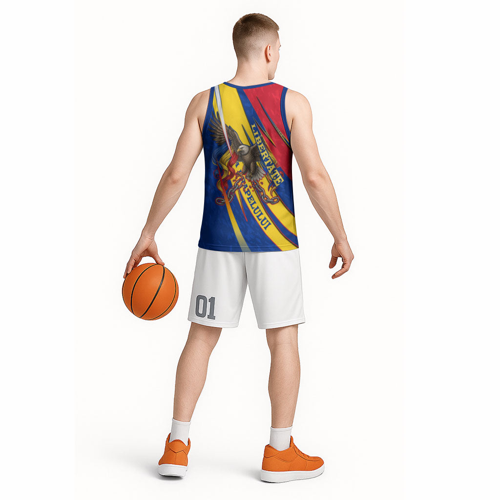Romania Flag Day Basketball Jersey Libertate Ziua Drapelului - Eagle Patriotic Tricolor Floral