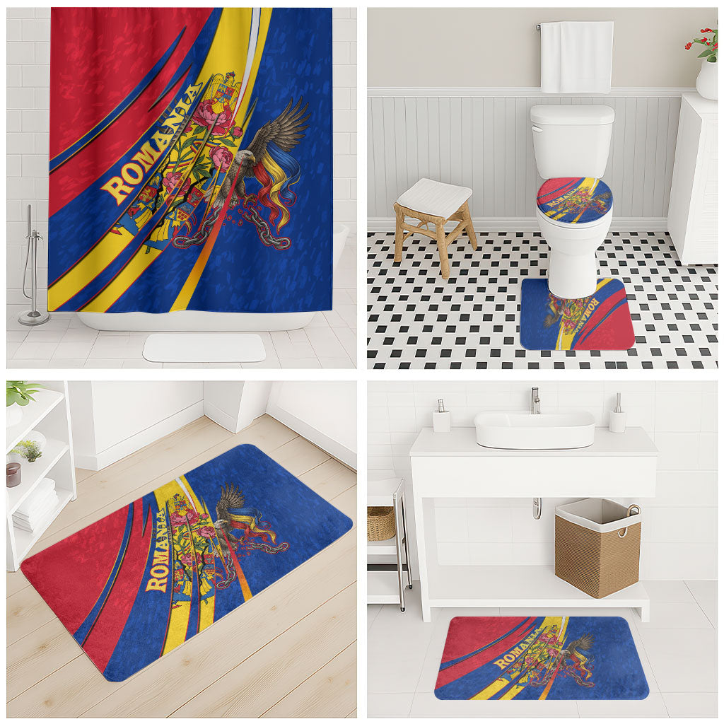 Romania Flag Day Bathroom Set Libertate Ziua Drapelului - Eagle Patriotic Tricolor Floral