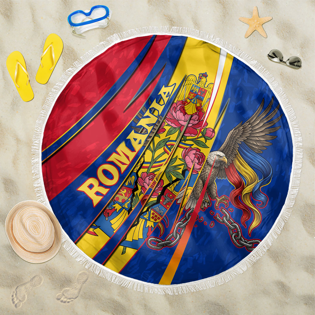 Romania Flag Day Beach Blanket Libertate Ziua Drapelului - Eagle Patriotic Tricolor Floral